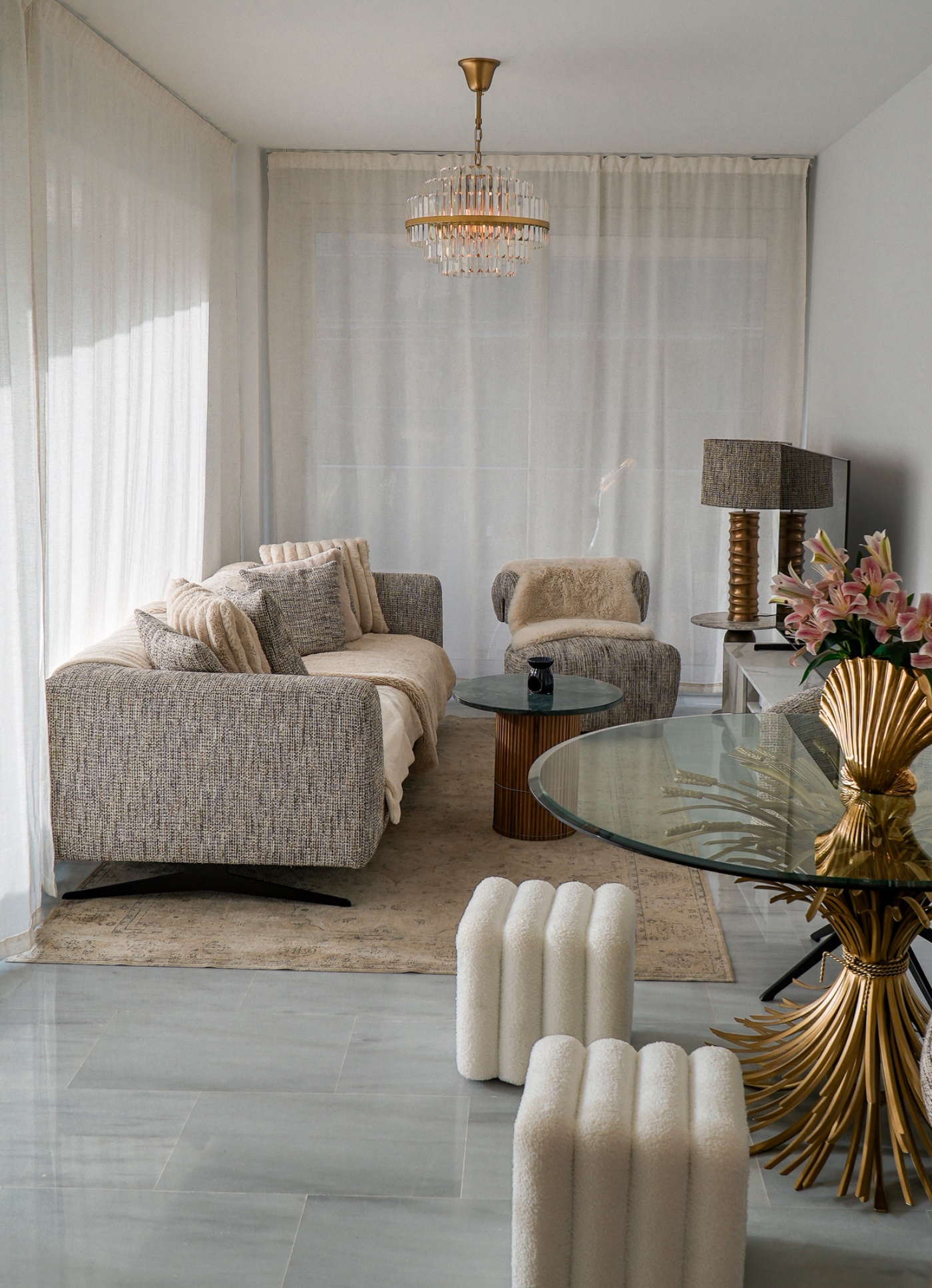 Sunlit living space opening to the terrace
